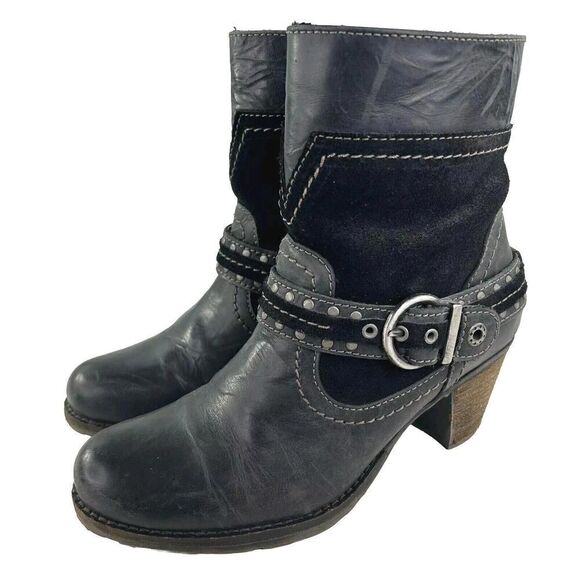 Dromedaris women’s black leather boots US 7 Heels studded buckled Side Zip Boot - Picture 1 of 10